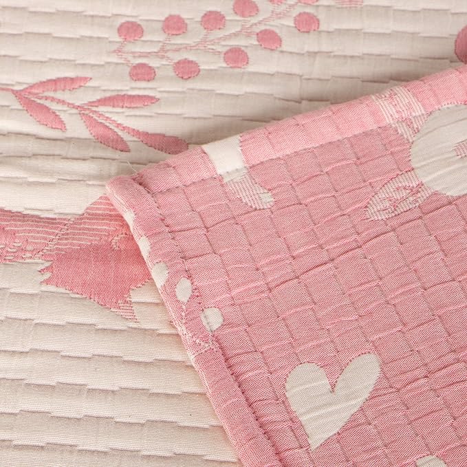 NTBAY 3 Layer Toddler Blanket, Muslin Cotton Jacquard Bed Blankets, Lightweight Thermal Baby Blanket, Super Soft and Warm Crib Blanket for All Seasons, Decoration Gift, 45"x60", Pink Owl