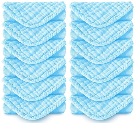 Muslin Burp Cloths 100% Cotton Large 20''x10'' Extra Soft and Absorbent Baby Wash Cloths Spit Up Rags - Baby Burping Cloth for Boys Girls Items(12 Pack Aquamarine)