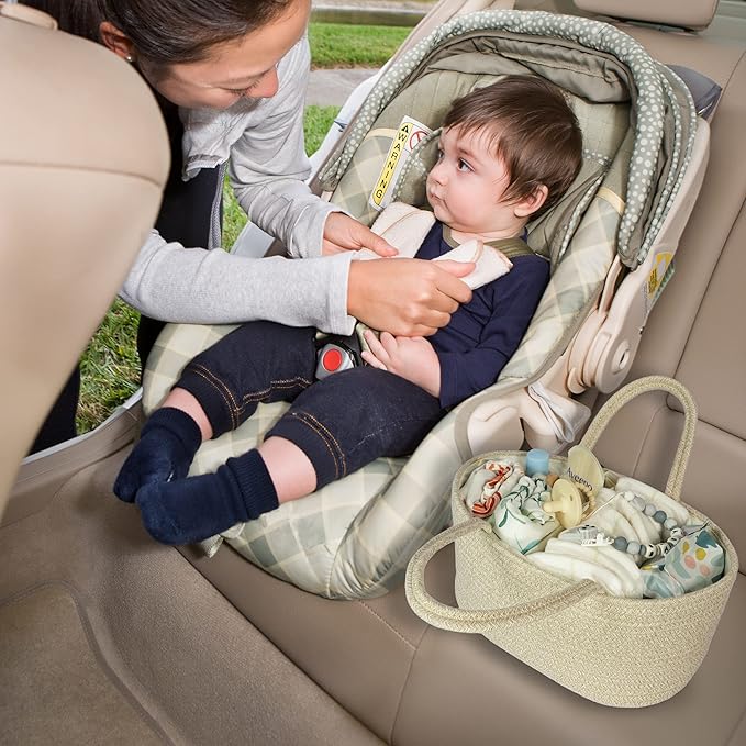 Baby Diaper Caddy Organizer for Girl Boy Cotton Rope Nursery Storage Bin Basket Portable Holder Tote Bag for Changing Table Car Travel Baby Shower Gifts Newborn Registry Must Have Items oatmeal