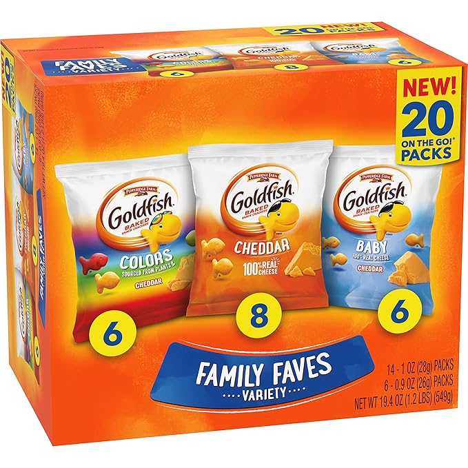 Goldfish Family Faves Crackers, Cheddar, Colors and Baby Crackers Snack Packs, 20-Ct Variety Pack (Pack of 2)