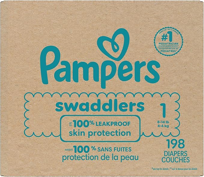 Pampers Baby Diapers - Swaddlers - Size 1, 198 Count, Ultra Absorbent Disposable Infant Diaper