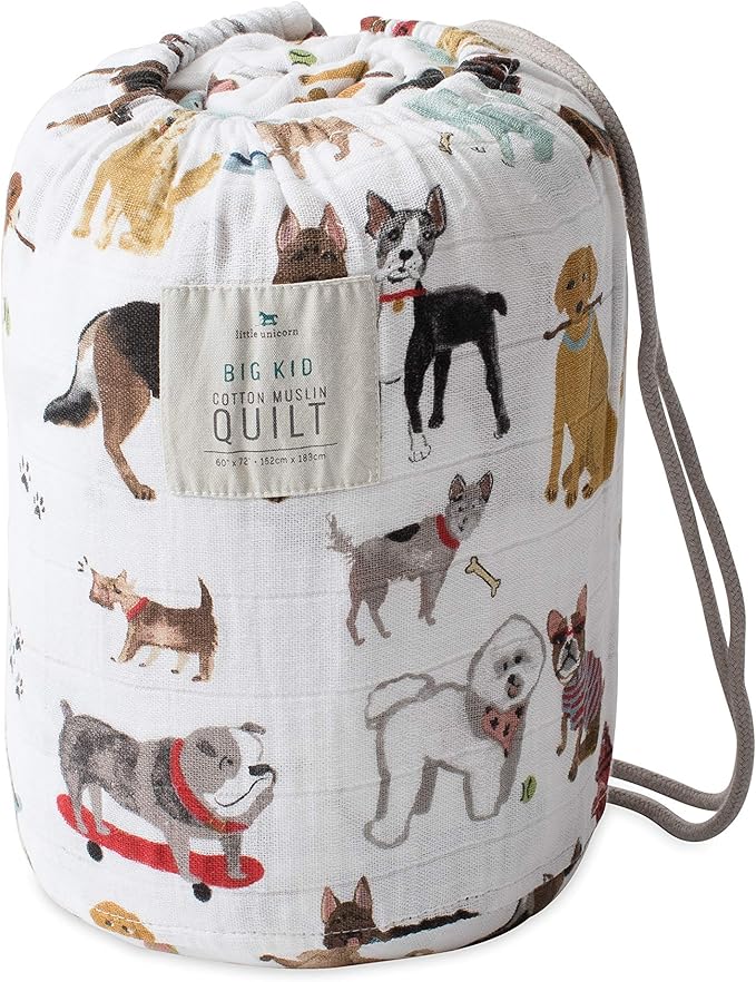 Little Unicorn Premium Quilted Throw | Super Soft, Multi-Layered Muslin XL Blanket| Great for Kids & Families (Woof)