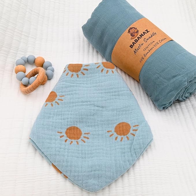 Baby Gift Set Boy - Newborn Shower Gift Basket with Large Minky Plush Blanket, Muslin Swaddle, Teether, Wooden Birth Record, Hand & Foot Print Kit, Nemo Socks, for Newborn Essentials Boys, Blue