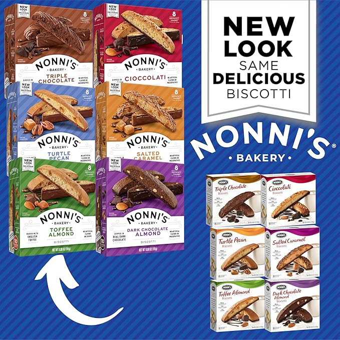 Nonni's Italian Biscotti Variety Pack - 6 Assorted Flavors - Holiday Snack for Christmas Cookies - Biscotti Cookie Variety Pack - Italian Cookie Assortment - Biscotti Individually Wrapped Cookies - Kosher