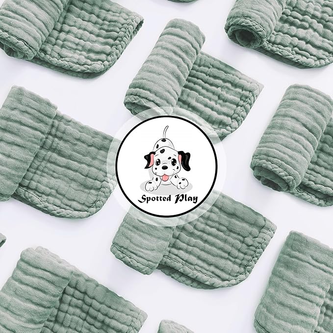 Muslin Burp Cloths 100% Cotton Large 20''x10'' Extra Soft and Absorbent Baby Wash Cloths Spit Up Rags - Baby Burping Cloth for Boys Girls Items(12 Pack Green)