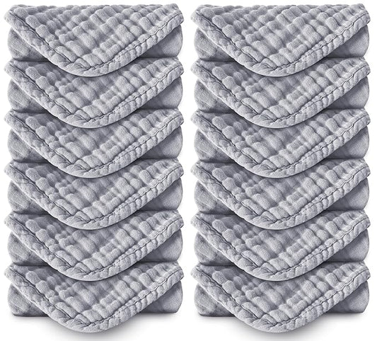 Muslin Burp Cloths 100% Cotton Large 20''x10'' Extra Soft and Absorbent Baby Wash Cloths Spit Up Rags - Baby Burping Cloth for Boys Girls Items(12 Pack Grey)