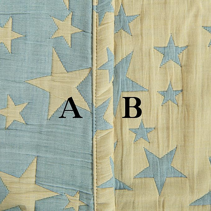 NTBAY 3 Layer Toddler Blanket, Muslin Cotton Jacquard Bed Blankets, Lightweight Thermal Baby Blanket, Super Soft and Warm Crib Blanket for All Seasons, Decoration Gift, 30"x40", Blue and Yellow Star