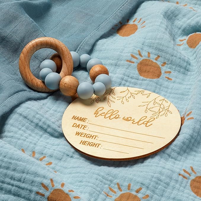 Baby Gift Set Boy - Newborn Shower Gift Basket with Large Minky Plush Blanket, Muslin Swaddle, Teether, Wooden Birth Record, Hand & Foot Print Kit, Nemo Socks, for Newborn Essentials Boys, Blue