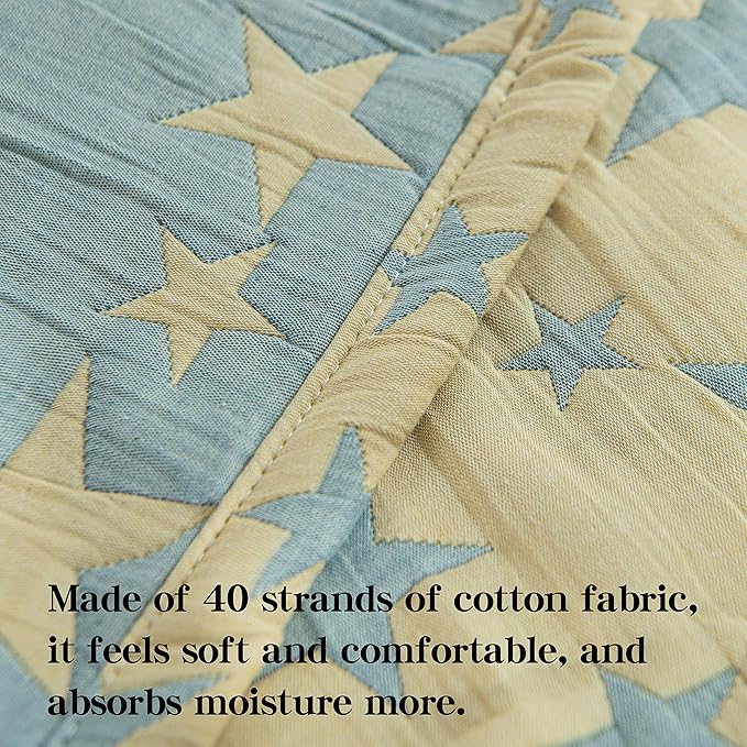 NTBAY 3 Layer Toddler Blanket, Muslin Cotton Jacquard Bed Blankets, Lightweight Thermal Baby Blanket, Super Soft and Warm Crib Blanket for All Seasons, Decoration Gift, 45"x60", Blue and Yellow Star