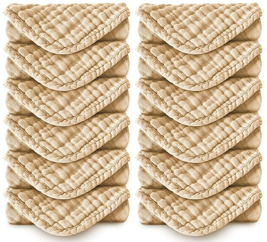 Muslin Burp Cloths 100% Cotton Large 20''x10'' Extra Soft and Absorbent Baby Wash Cloths Spit Up Rags - Baby Burping Cloth for Boys Girls Items(12 Pack Brown)