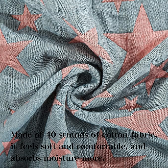 NTBAY 3 Layer Toddler Blanket, Muslin Cotton Jacquard Bed Blankets, Lightweight Thermal Baby Blanket, Super Soft and Warm Crib Blanket for All Seasons, Decoration Gift, 30"x40", Red and Blue Star