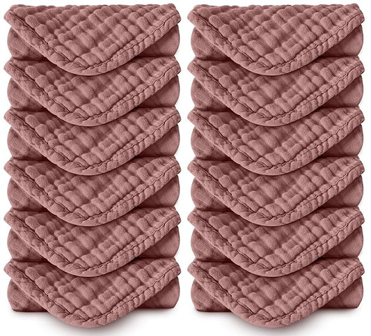 Muslin Burp Cloths 100% Cotton Large 20''x10'' Extra Soft and Absorbent Baby Wash Cloths Spit Up Rags - Baby Burping Cloth for Boys Girls Items(12 Pack Bean Paste)