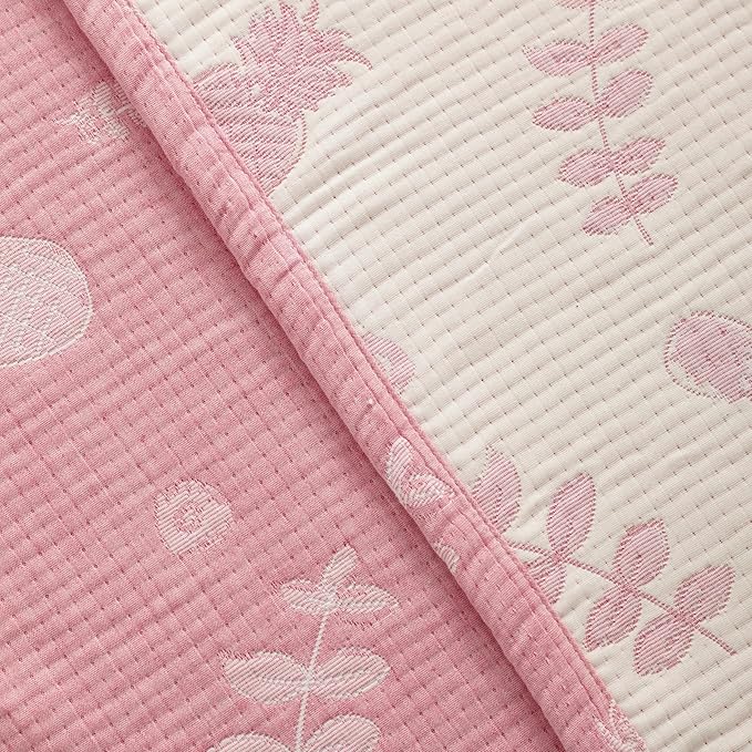 NTBAY 3 Layer Toddler Blanket, Muslin Cotton Jacquard Bed Blankets, Lightweight Thermal Baby Blanket, Super Soft and Warm Crib Blanket for All Seasons, Decoration Gift, 30"x40", Pink Pineapple