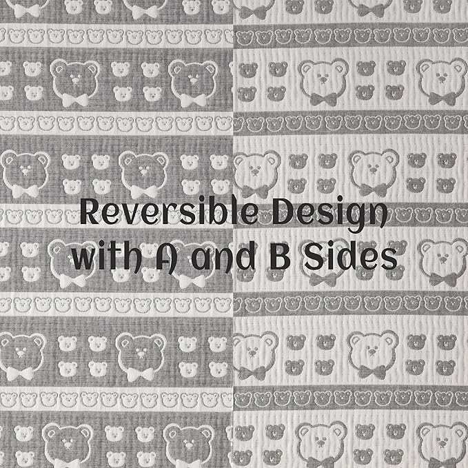 NTBAY 3 Layer Oversized Muslin Cotton Toddler Blanket, Jacquard Reversible Nursery Bed Blanket, Super Soft and Thermal for All Seasons, Baby Gift, 45"x60", Dark Grey Bear