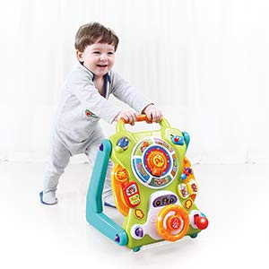 NuoPeng 3-in-1 sit-to-Stand Baby Walker, an All in 1 Learning Walker, Entertainment Table, Drawing Board for Infant Development (Yellow/Green)