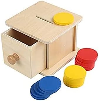 Adena Montessori Coin Box,Object Permanence Box Toys for 1 Year Old Baby Coins,Wooden Montessori Ball Drop Developmental Toys for 6-12 Month Infant,Learning Kids Gifts(Typical Drawer Comes Out)