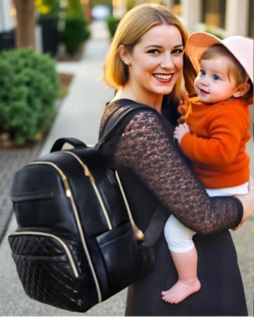 Award-Winning 3-SET Premium Leather Diaper Bag Backpack – Stylish, Durable, Waterproof Vegan Leather with PEVA Changing Pad & Baby Headrest, Travel-Friendly, Organized for Busy Parents