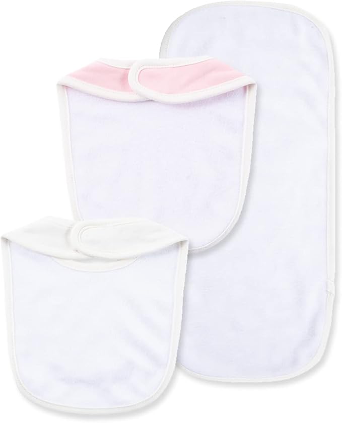 Little Me Clothes for Baby Boys’ and Girls’ 2 Bibs and 1 Burp Cloth Set, Soft Cotton Feeding Essentials with Velcro Closures