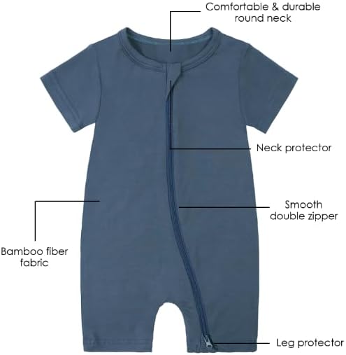 OPAWO Bamboo Baby Pajamas 3 Pack, Double Zipper Bamboo Sleepers for Baby Boy Girl Romper, Toddler Summer Clothes Outfit 0-24M