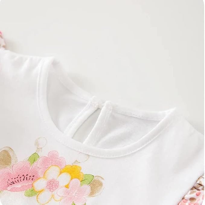 Cute Giraffe + Zebra With Floral Print Long Sleeve Baby Girl Clothes White Jumpsuit For Baby One-Piece Romper