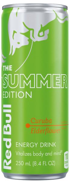 Red Bull Green Edition Energy Drink, Curuba Elderflower, 8.4 fl. oz., Pack of 4 cans, with 80mg Caffeine, Taurine & B Vitamins