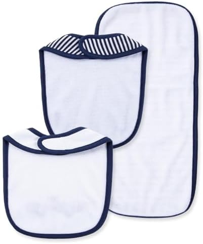 Little Me Clothes for Baby Boys’ and Girls’ 2 Bibs and 1 Burp Cloth Set, Soft Cotton Feeding Essentials with Velcro Closures