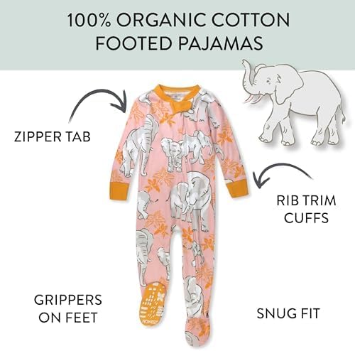 HonestBaby Non-Slip Footed Pajamas One-Piece Sleeper Zip-Front Pjs 100% Organic Cotton for Baby Girls