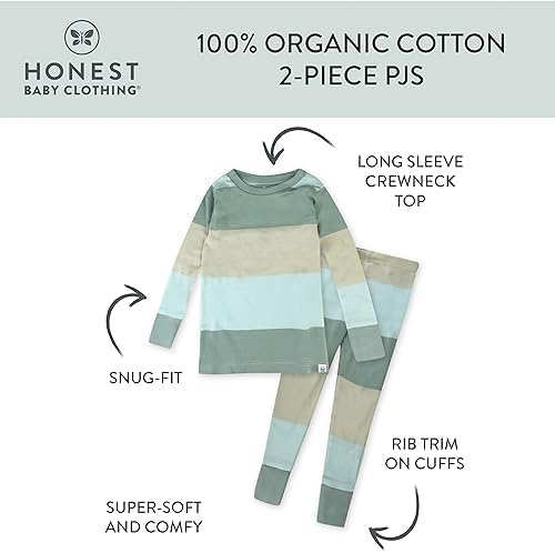 HonestBaby Classics 2-Piece Pajamas Sleepwear Pjs 100% Organic Cotton for Baby, Toddler, Kids