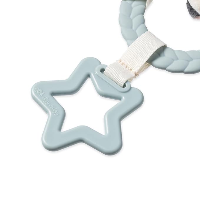 Itzy Ritzy Teething Activity Toy - Bitzy Busy Ring Infant Teething Toy Features Braided Ring & Dangling Toys, Includes Teether, Textured Ribbons, Crinkle Sound & Jingle Bell - 0 Months & Up (Farm)