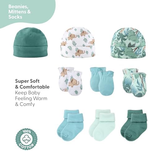 The Peanutshell Baby Layette Gift Set for Boys or Girls - Unisex Newborn to 9 Months Baby Clothes & Essentials - Wild Jungle