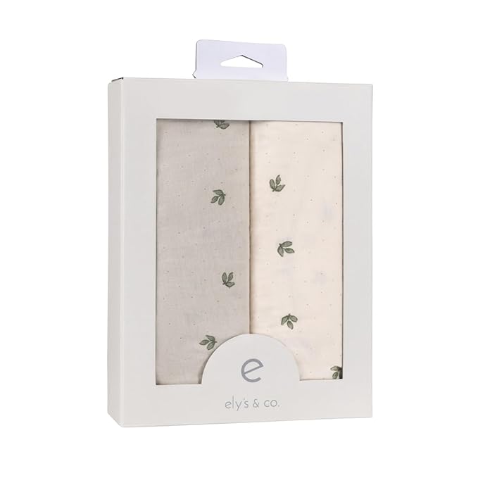 Ely’s & Co. Bassinet Sheets, Baby Boy/Girl Fitted Bassinet Mattress Sheet Set - 2 Pack, 100% Jersey Knit Cotton, fits Oval, Hourglass and Rectangle Mattress, Sage Vintage Leaf Collection, 32”x16”x3”