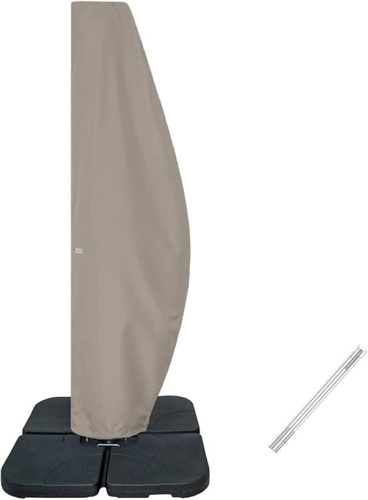 Patio Umbrella Cover for 12FT to 14FT Offset Umbrella, Water Resistant, Curved Cantilever and Straight Pole Parasol Outdoor Umbrellas Cover with Zipper and Rod