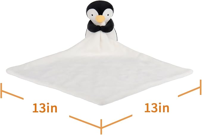 Apricot Lamb Stuffed Animals Security Blanket Black Penguin Infant Nursery Character Blanket Luxury Snuggler Plush(Black Penguin)