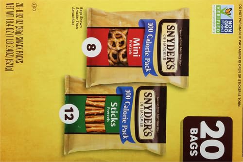 Snyder's of Hanover Pretzels, Minis and Sticks 100 Calorie Packs, 20 Ct Variety Pack (Pack of 2)