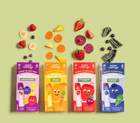 Sweet Nothings, Multi-Pack, USDA Organic Kids' Squeezable Super Fruit Smoothie, Value Pack of 24 - Dye-Free, No Added Sugar,Vegan, Healthy Organic Fruit and Veggie Pops, Freeze & Enjoy