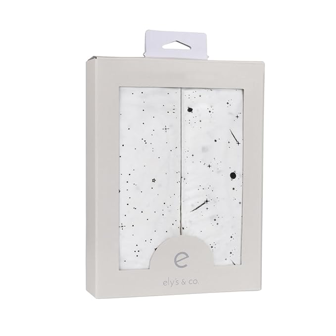 Ely’s & Co. Bassinet Sheets, Baby Boy/Girl Fitted Bassinet Mattress Sheet Set - 2 Pack, 100% Jersey Knit Cotton, fits Oval, Hourglass and Rectangle Mattress, Black and White Celestial, 32”x16”x3”