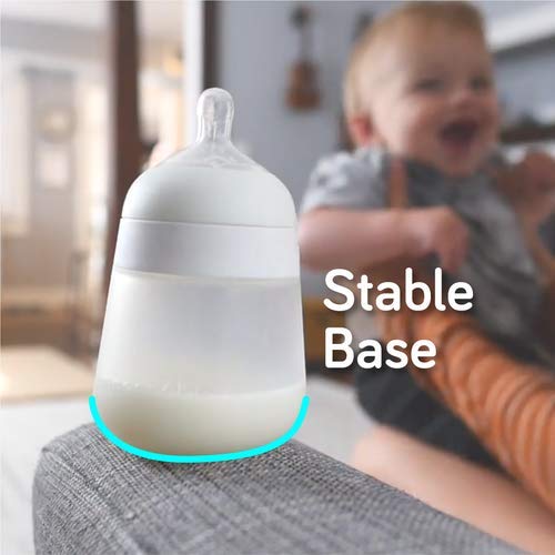 Nanobebe Flexy Silicone Baby Bottle, Anti-Colic, Natural Feel, Non-Collapsing Nipple, Non-Tip Stable Base, Easy to Clean, 3-Pack, Gray, 9oz