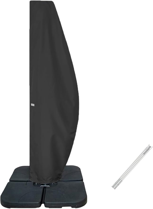 Patio Umbrella Cover for 12FT to 14FT Offset Umbrella, Water Resistant, Curved Cantilever and Straight Pole Parasol Outdoor Umbrellas Cover with Zipper and Rod