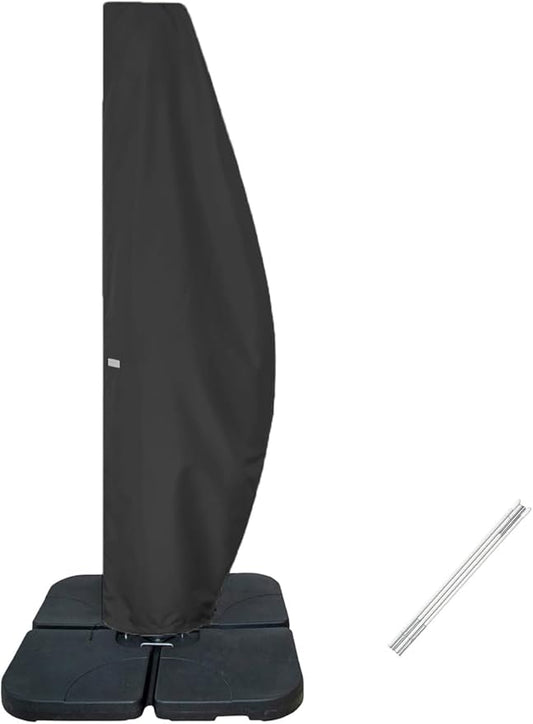 Patio Umbrella Cover for 12FT to 14FT Offset Umbrella, Water Resistant, Curved Cantilever and Straight Pole Parasol Outdoor Umbrellas Cover with Zipper and Rod