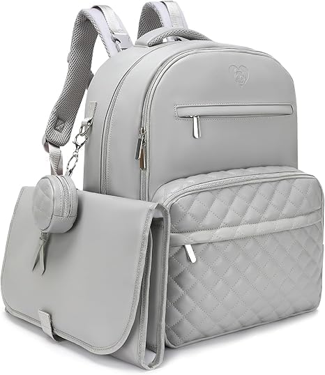 Award-Winning Premium Leather Diaper Bag Backpack – Stylish, Durable, Waterproof Vegan Leather with PEVA Changing Pad & Baby Headrest, Travel-Friendly, Organized for Busy Parents