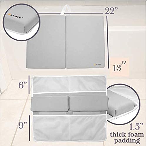 Premium Bath Kneeler, Baby Bath Kneeler and Elbow Rest Pad Set, Kneeling Pad for Bathing Baby, Knee Pads for Bathing Babies, Large Knee Pads (22 Inch × 13 Inch) with 4 Mesh Pockets (Large, Gray)