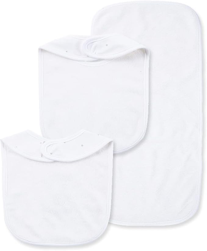 Little Me Clothes for Baby Boys’ and Girls’ 2 Bibs and 1 Burp Cloth Set, Soft Cotton Feeding Essentials with Velcro Closures