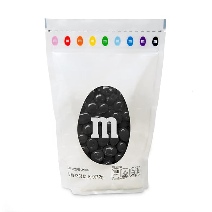 M&M’S Peanut Black Chocolate Candy - 2lbs of Bulk Candy in Resealable Pack for Easter, Candy Buffet, Birthday Parties, Theme Meetings, Candy Bar, Sweet Stuff for DIY Party Favors or Edible Decoration