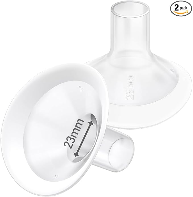 2pcs 23mm Soft Rim Flanges with 106 Degree Wider Opening Angle for Medela Breast Pump, PersonalFit, Freestyle, Maxflow, Freestyle Flex Swing Maxi Connector,Lansinoh Signature Pro