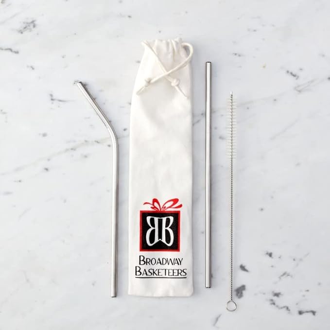 Broadway Basketeers Happy Birthday Chocolate and Sweets Gift Mug Large 16oz. Insulated Gift Mug Includes 3 Piece Set of Metal Straws Birthday gift for Mom Dad Friends