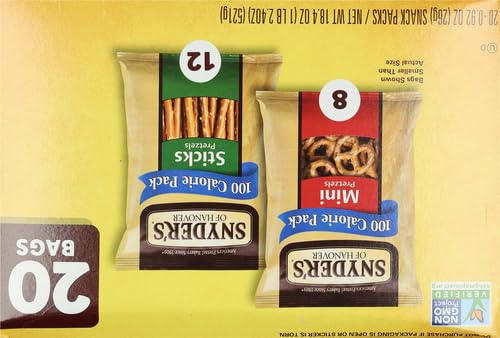 Snyder's of Hanover Pretzels, Minis and Sticks 100 Calorie Packs, 20 Ct Variety Pack (Pack of 2)
