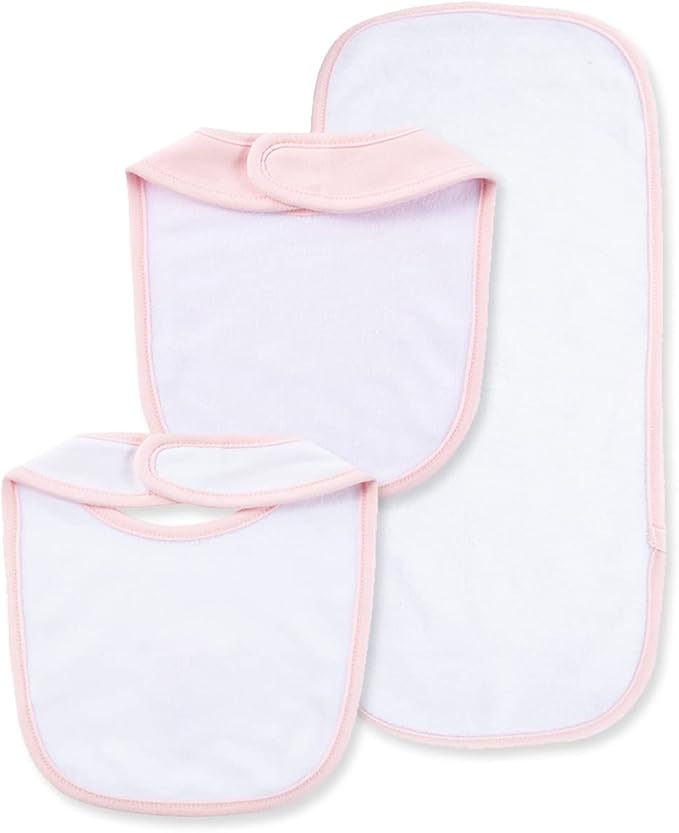 Little Me Clothes for Baby Boys’ and Girls’ 2 Bibs and 1 Burp Cloth Set, Soft Cotton Feeding Essentials with Velcro Closures