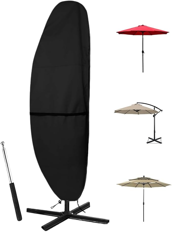 Cantilever Umbrella Parasol Cover - 600D Waterproof, Anti-UV for 12-14 Feet(Black)