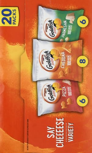 Goldfish Crackers Say Cheeeese Variety Pack with Cheddar, Pizza and Parmesan, Snack Packs, 20 Ct (Pack of 2)