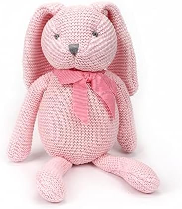 100% Organic Cotton Baby Toys Pink Bunny Rabbit Stuffed Animal for Newborn 7.1"